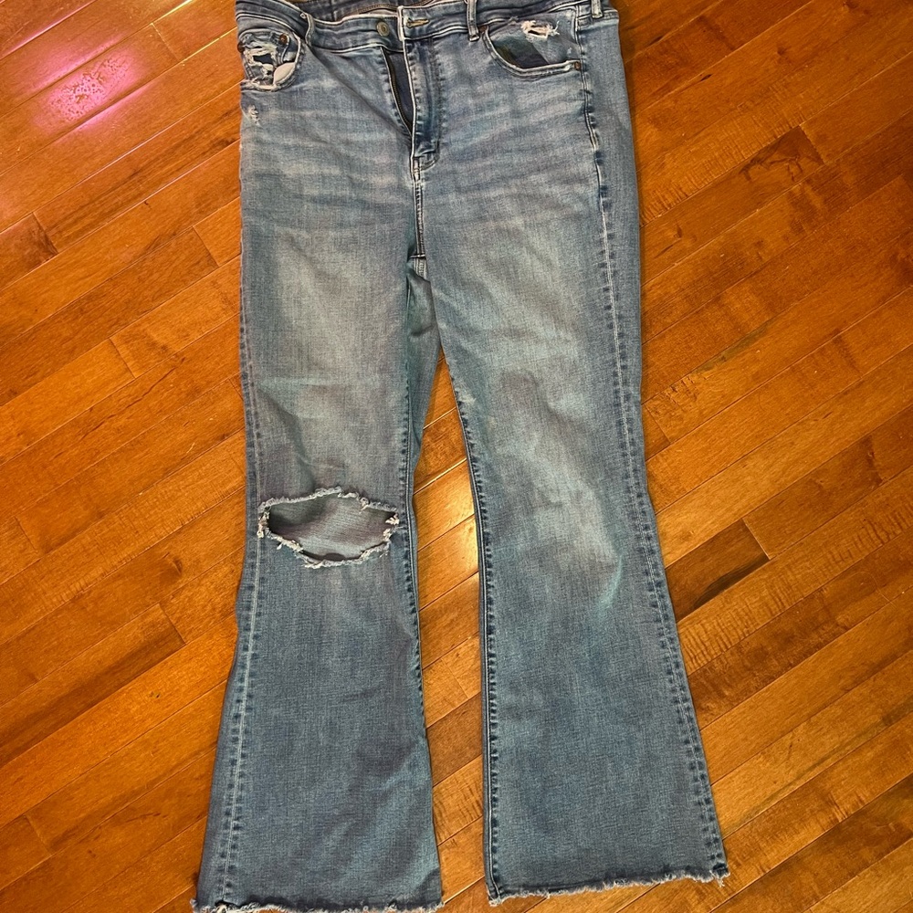 American Eagle Outfitters Light Blue Distressed Flare Jeans